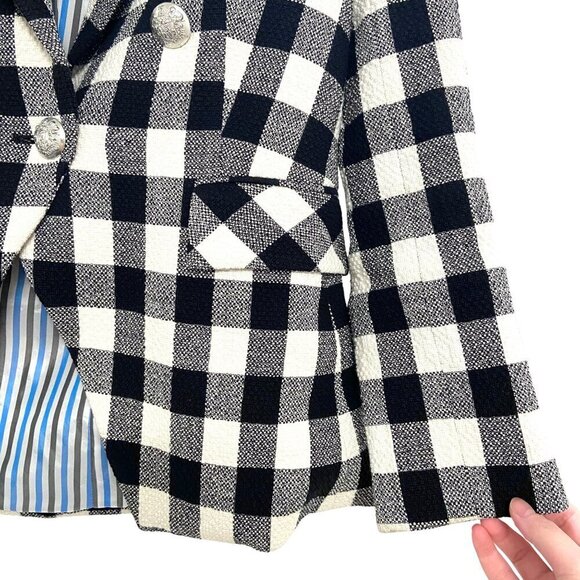 Veronica Beard Miller Dickey Tweed Blazer Black White Gingham Double Breast Sz 0 - Picture 12 of 15